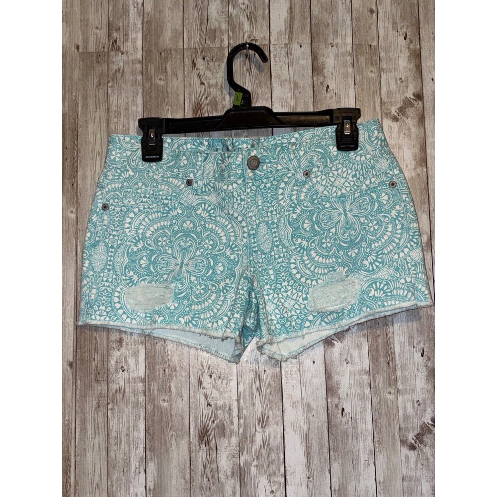 Aéropostale Women's Blue & White Mandala Distressed Denim Shorts Size 4